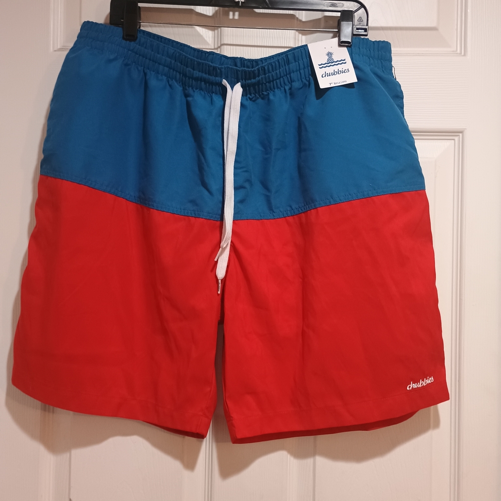 Nwt Men's Chubbies The Liberties 7" Rigid Swim Trunks Blue/Red Size XXL